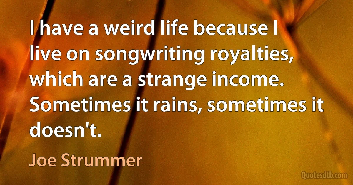 I have a weird life because I live on songwriting royalties, which are a strange income. Sometimes it rains, sometimes it doesn't. (Joe Strummer)