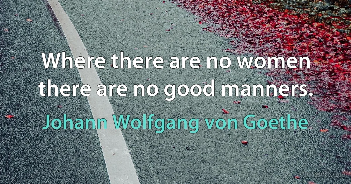 Where there are no women there are no good manners. (Johann Wolfgang von Goethe)