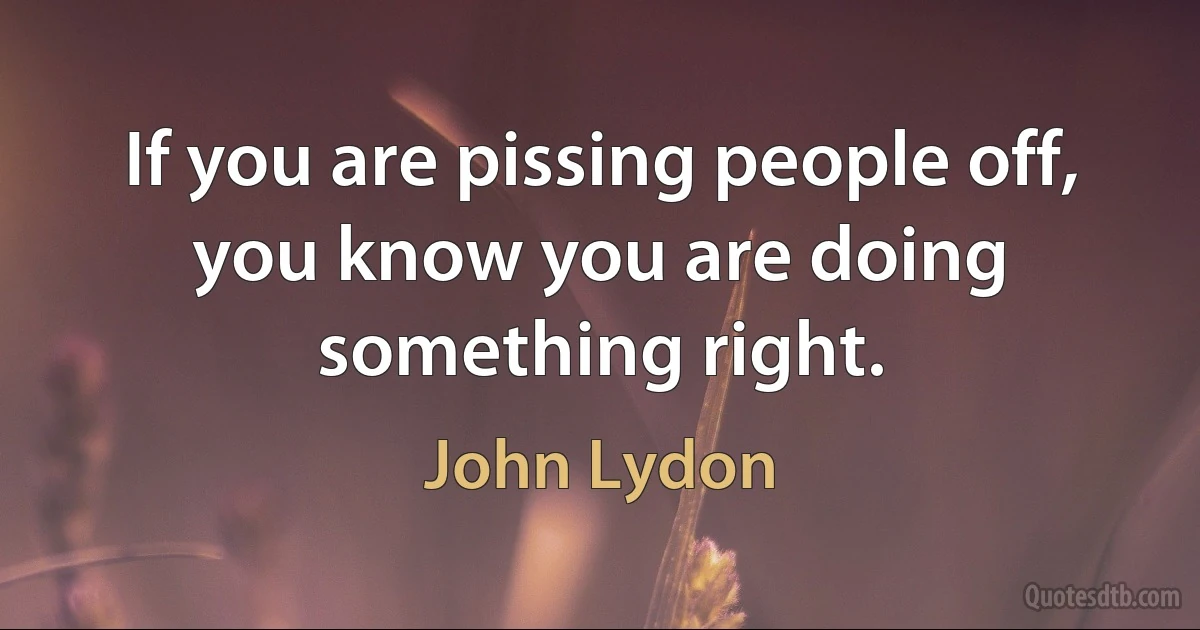 If you are pissing people off, you know you are doing something right. (John Lydon)