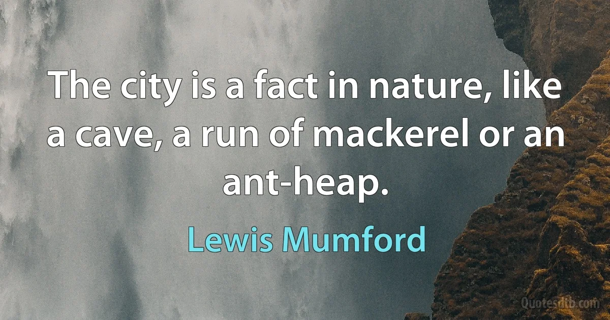 The city is a fact in nature, like a cave, a run of mackerel or an ant-heap. (Lewis Mumford)