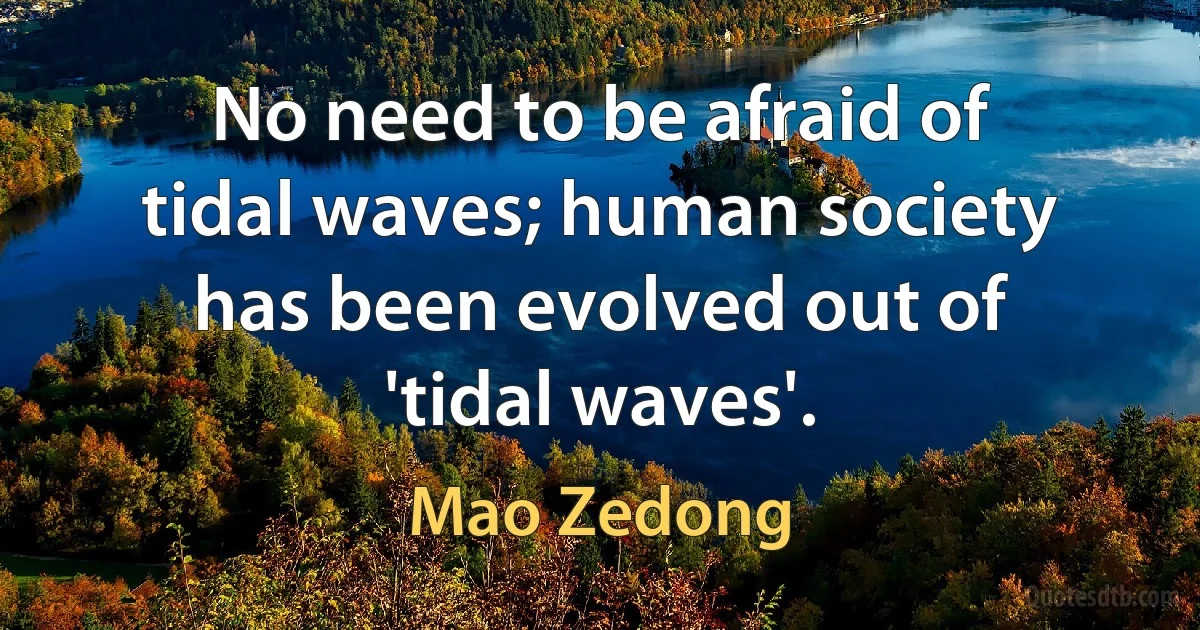 No need to be afraid of tidal waves; human society has been evolved out of 'tidal waves'. (Mao Zedong)