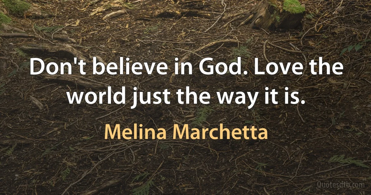 Don't believe in God. Love the world just the way it is. (Melina Marchetta)