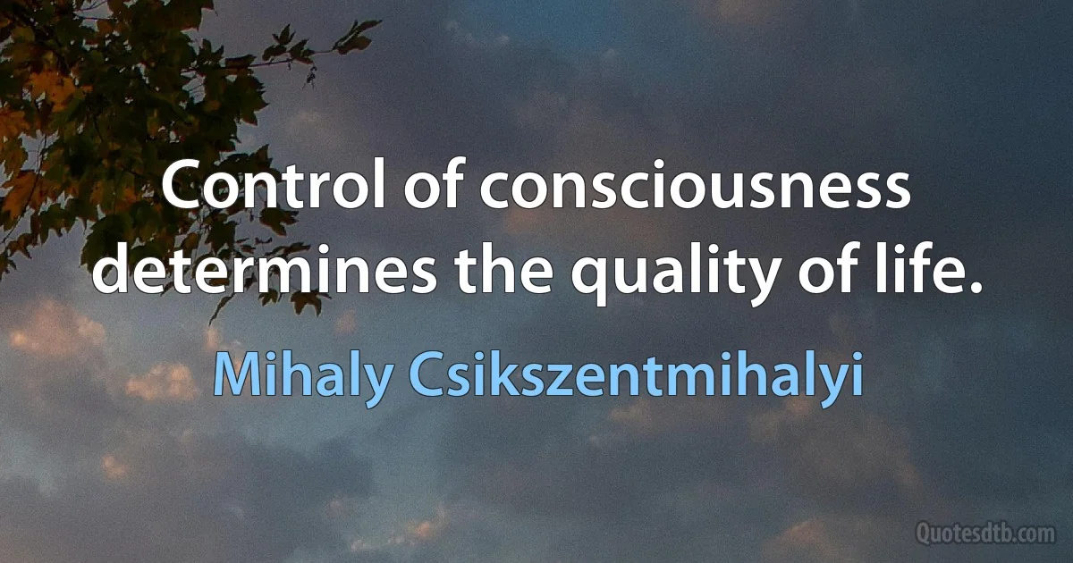 Control of consciousness determines the quality of life. (Mihaly Csikszentmihalyi)