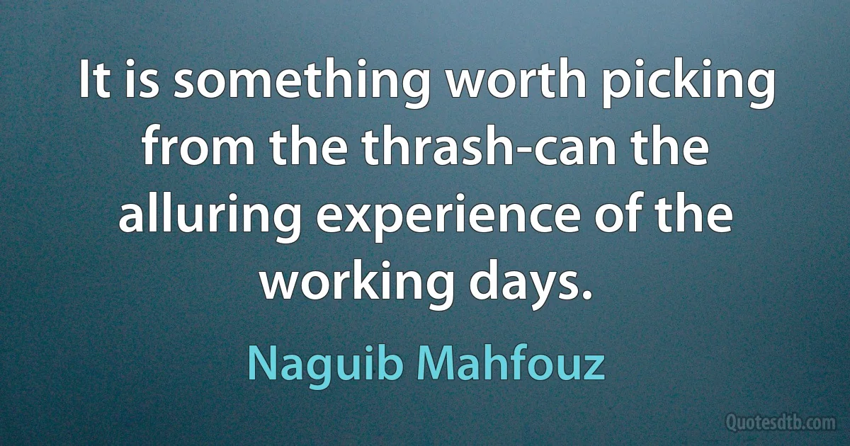 It is something worth picking from the thrash-can the alluring experience of the working days. (Naguib Mahfouz)