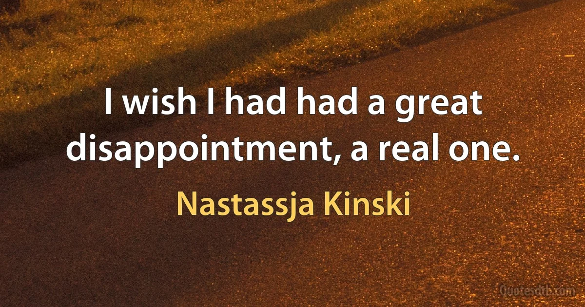 I wish I had had a great disappointment, a real one. (Nastassja Kinski)