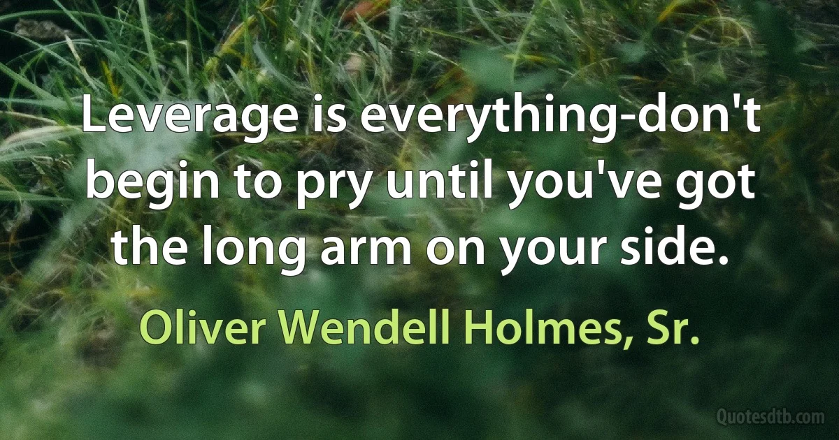 Leverage is everything-don't begin to pry until you've got the long arm on your side. (Oliver Wendell Holmes, Sr.)