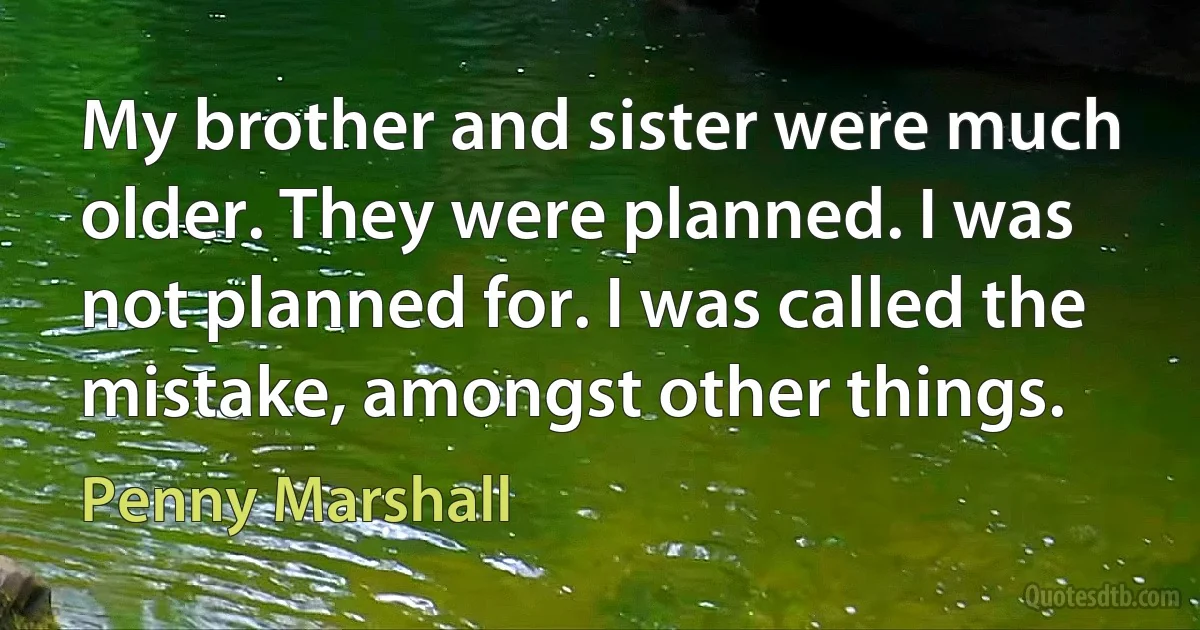 My brother and sister were much older. They were planned. I was not planned for. I was called the mistake, amongst other things. (Penny Marshall)