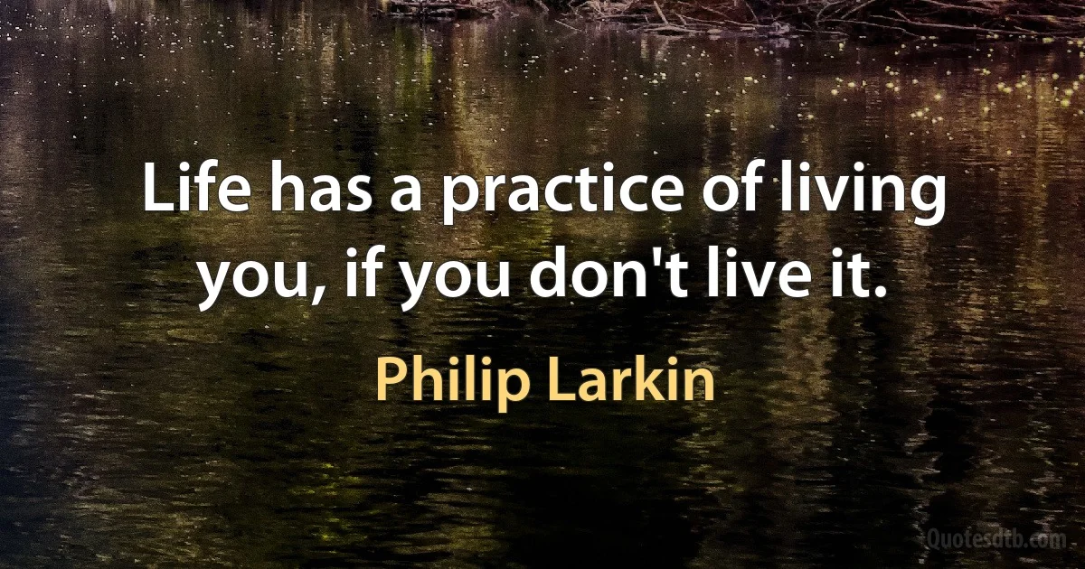 Life has a practice of living you, if you don't live it. (Philip Larkin)