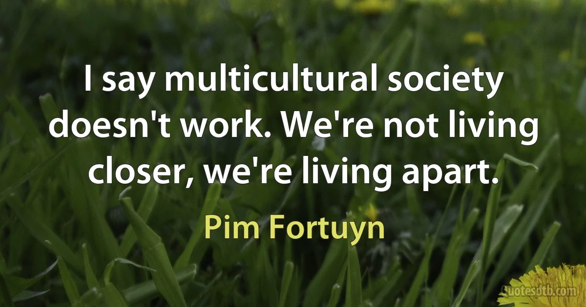 I say multicultural society doesn't work. We're not living closer, we're living apart. (Pim Fortuyn)