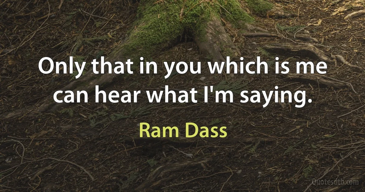 Only that in you which is me can hear what I'm saying. (Ram Dass)