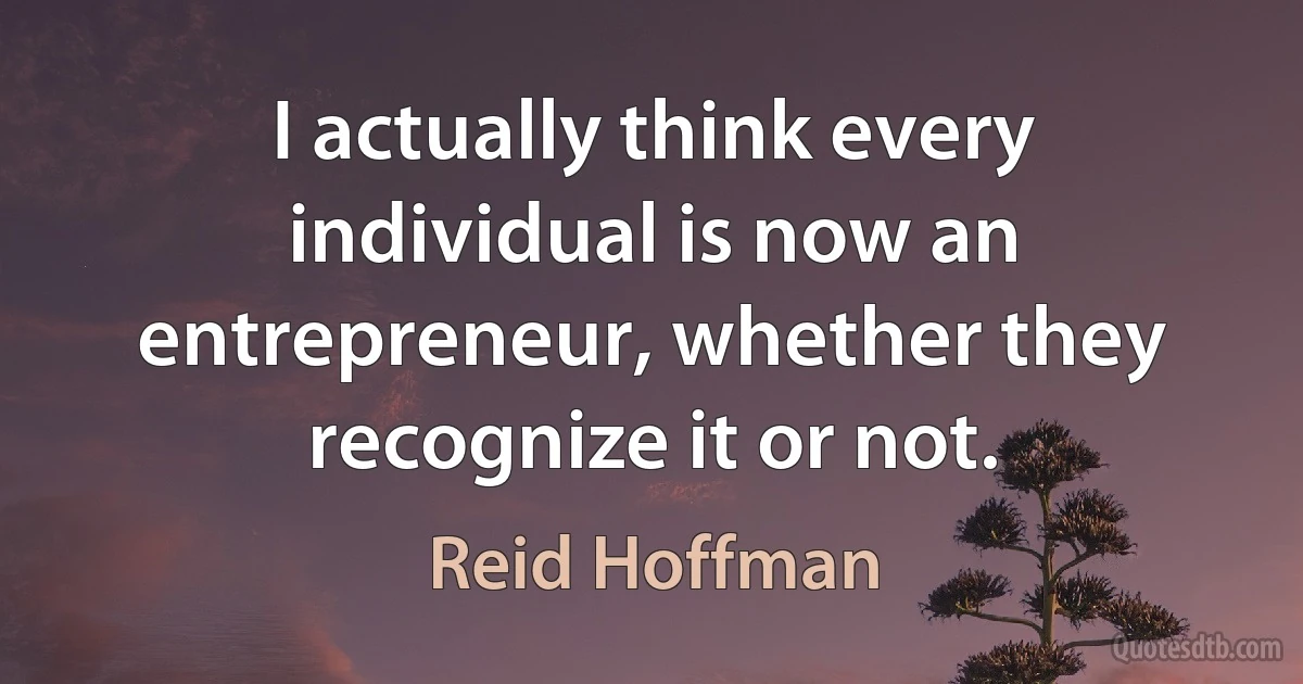 I actually think every individual is now an entrepreneur, whether they recognize it or not. (Reid Hoffman)