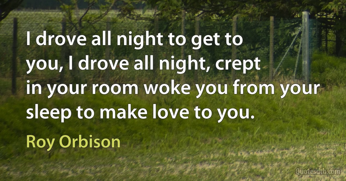 I drove all night to get to you, I drove all night, crept in your room woke you from your sleep to make love to you. (Roy Orbison)