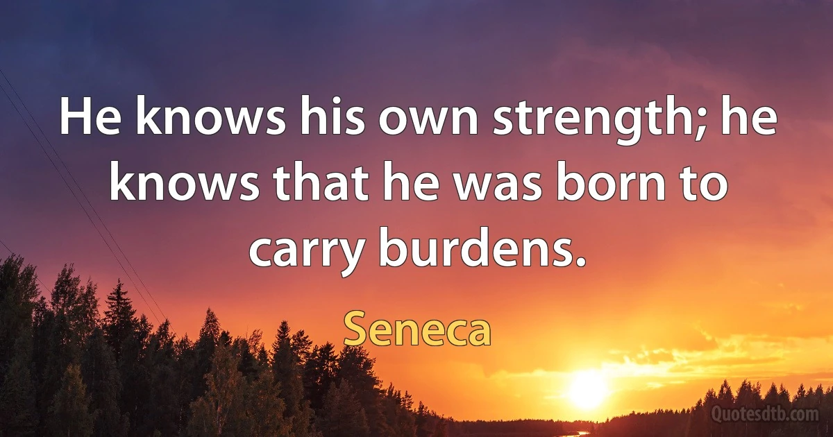 He knows his own strength; he knows that he was born to carry burdens. (Seneca)