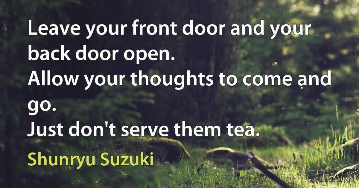 Leave your front door and your back door open.
Allow your thoughts to come and go.
Just don't serve them tea. (Shunryu Suzuki)