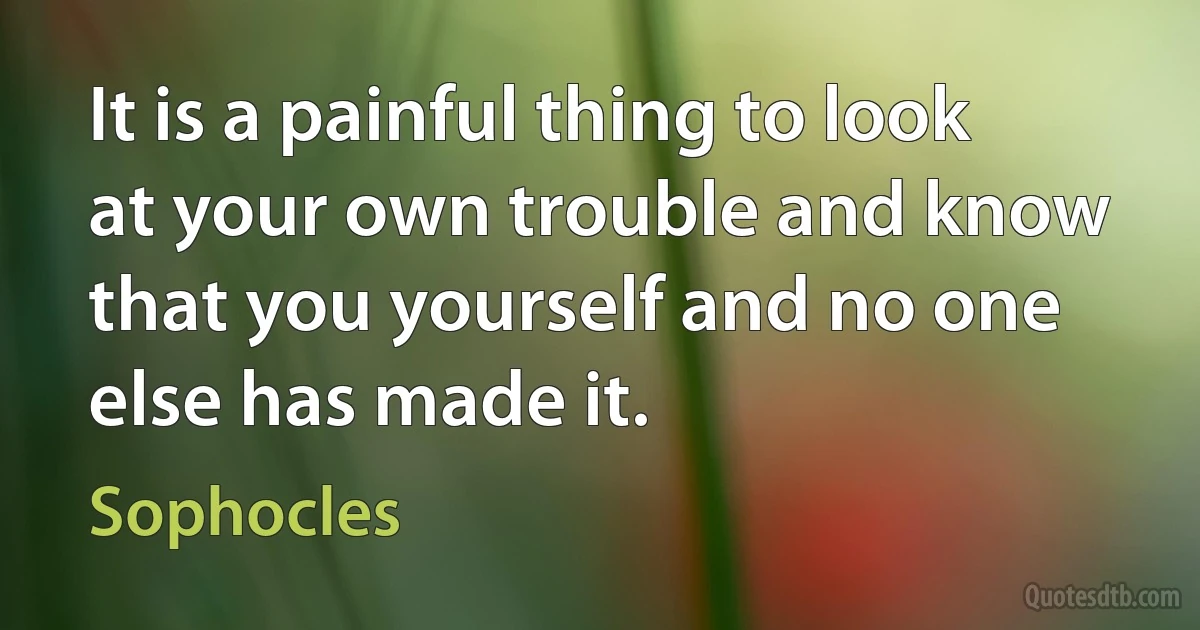 It is a painful thing to look at your own trouble and know that you yourself and no one else has made it. (Sophocles)