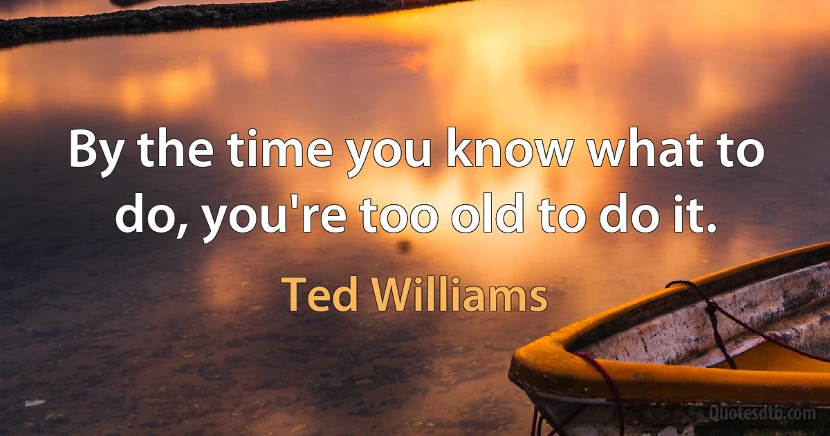 By the time you know what to do, you're too old to do it. (Ted Williams)