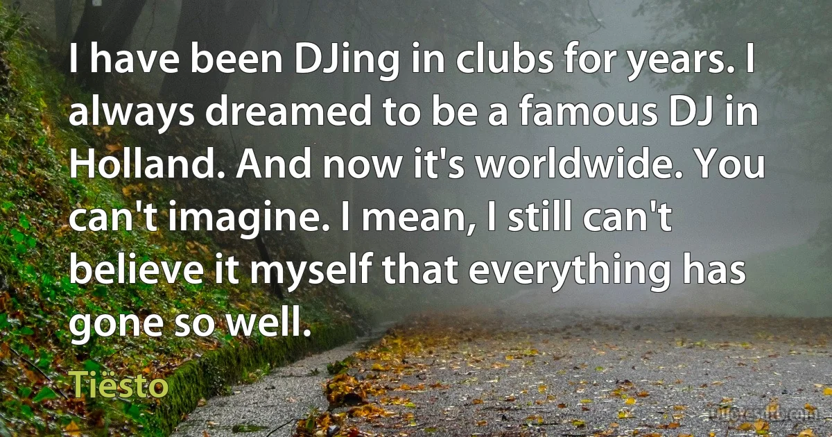 I have been DJing in clubs for years. I always dreamed to be a famous DJ in Holland. And now it's worldwide. You can't imagine. I mean, I still can't believe it myself that everything has gone so well. (Tiësto)