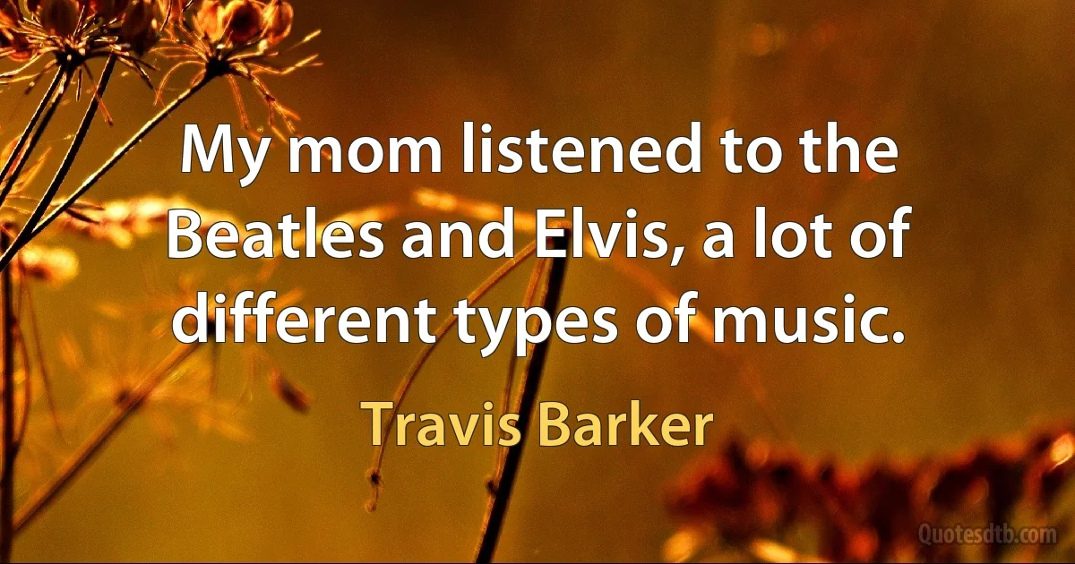 My mom listened to the Beatles and Elvis, a lot of different types of music. (Travis Barker)