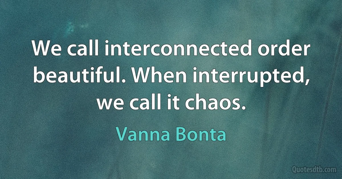 We call interconnected order beautiful. When interrupted, we call it chaos. (Vanna Bonta)