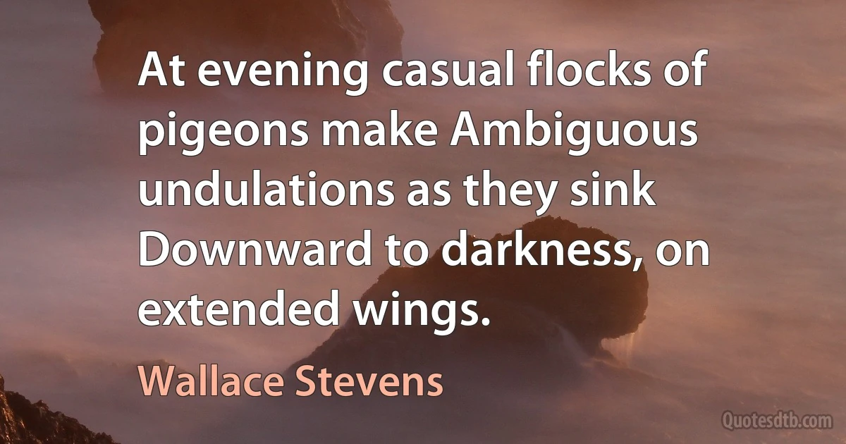 At evening casual flocks of pigeons make Ambiguous undulations as they sink Downward to darkness, on extended wings. (Wallace Stevens)