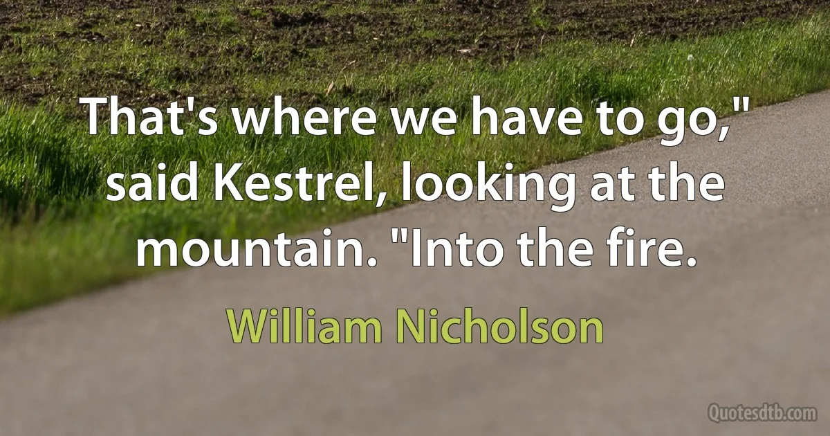 That's where we have to go," said Kestrel, looking at the mountain. "Into the fire. (William Nicholson)