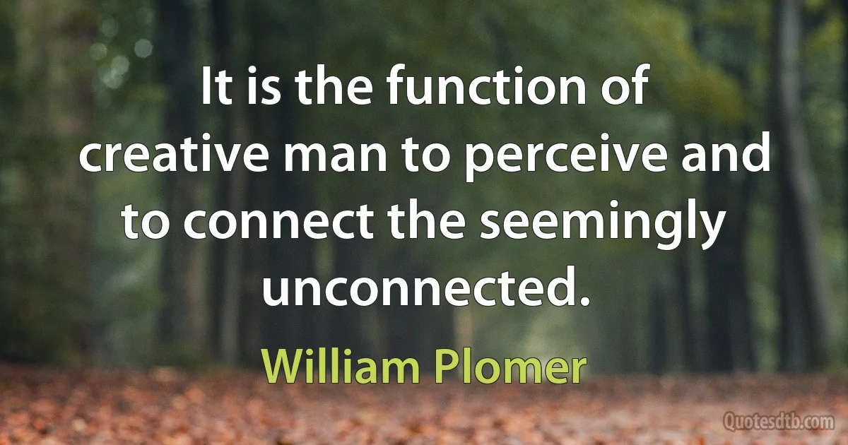 It is the function of creative man to perceive and to connect the seemingly unconnected. (William Plomer)