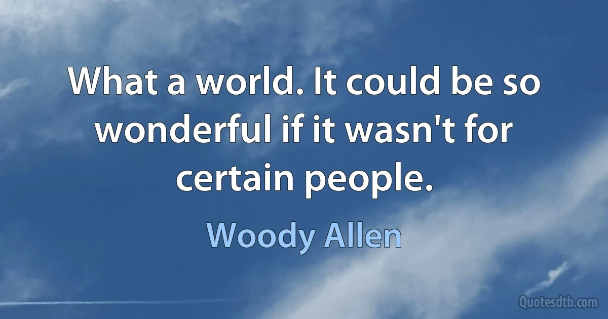 What a world. It could be so wonderful if it wasn't for certain people. (Woody Allen)