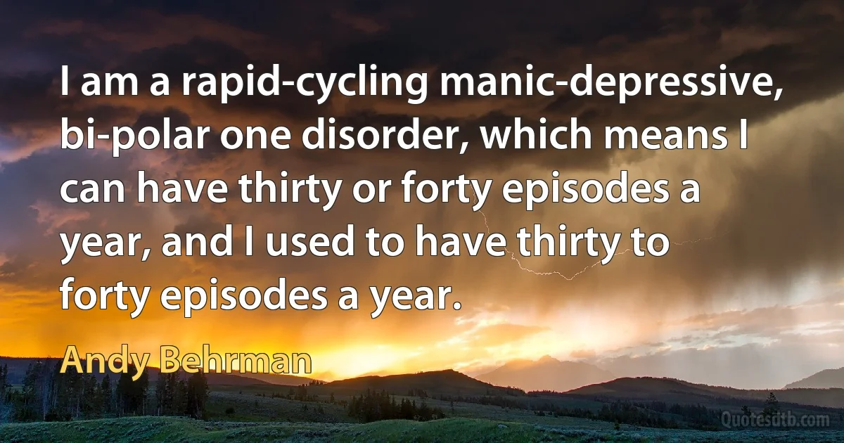 I am a rapid-cycling manic-depressive, bi-polar one disorder, which means I can have thirty or forty episodes a year, and I used to have thirty to forty episodes a year. (Andy Behrman)