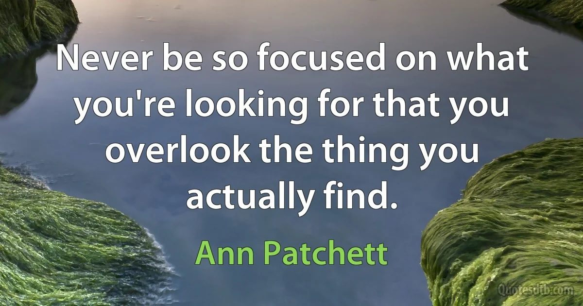 Never be so focused on what you're looking for that you overlook the thing you actually find. (Ann Patchett)