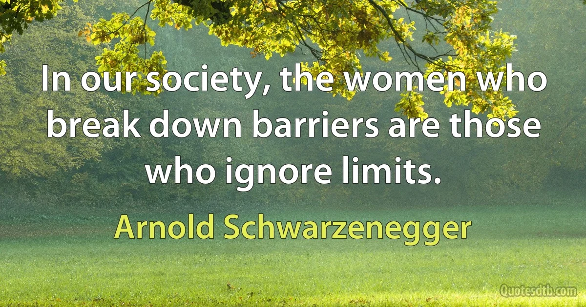 In our society, the women who break down barriers are those who ignore limits. (Arnold Schwarzenegger)