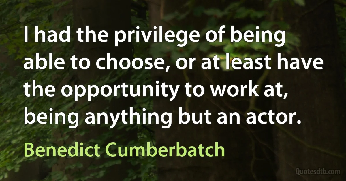 I had the privilege of being able to choose, or at least have the opportunity to work at, being anything but an actor. (Benedict Cumberbatch)