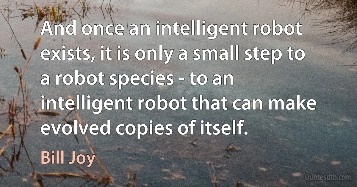 And once an intelligent robot exists, it is only a small step to a robot species - to an intelligent robot that can make evolved copies of itself. (Bill Joy)