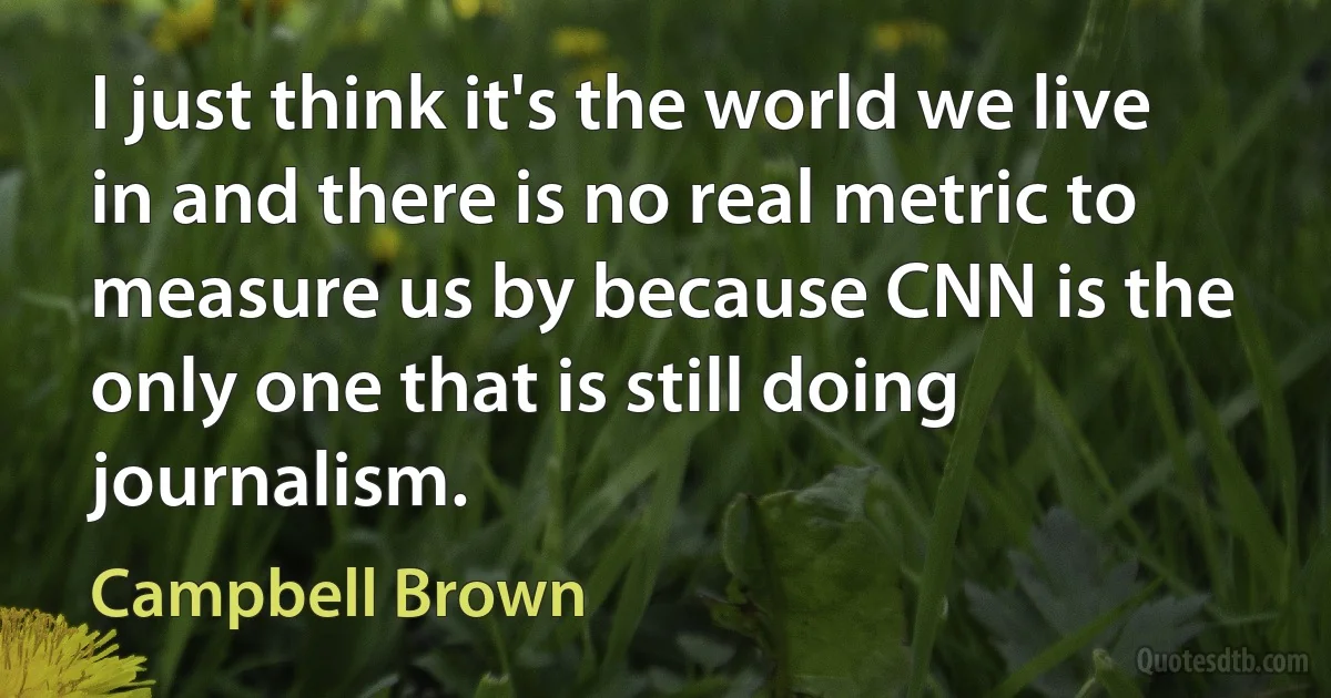 I just think it's the world we live in and there is no real metric to measure us by because CNN is the only one that is still doing journalism. (Campbell Brown)