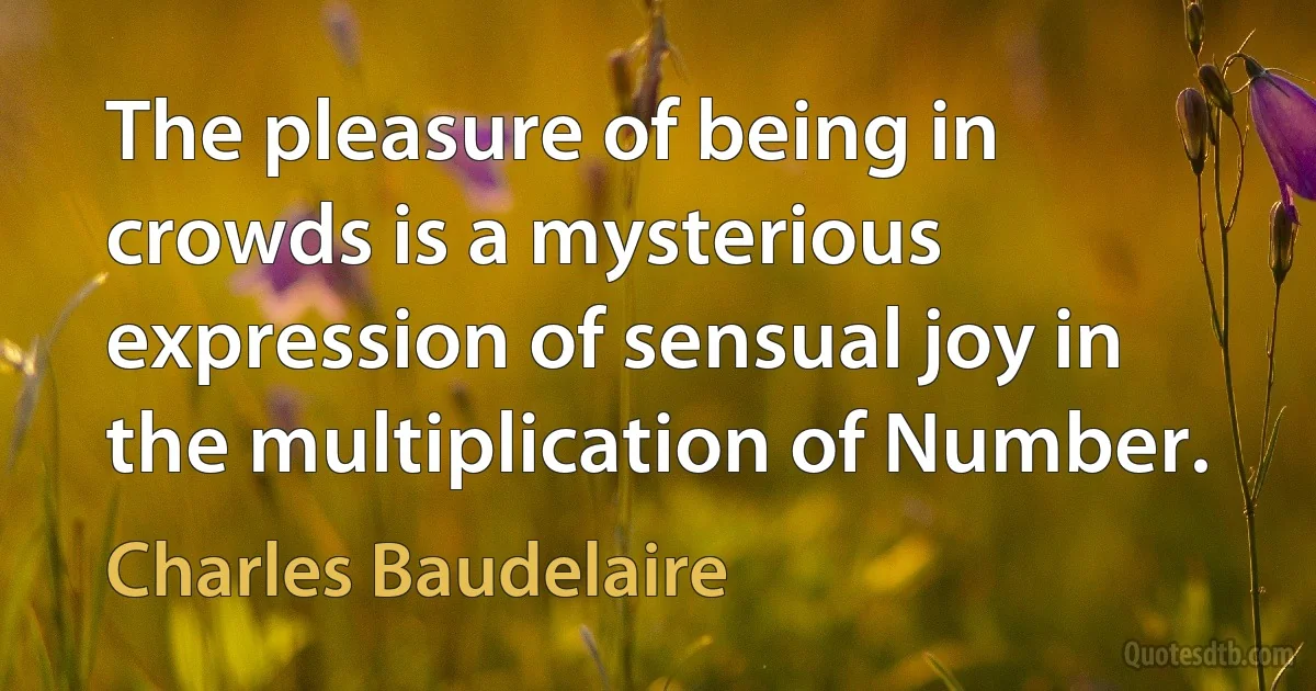 The pleasure of being in crowds is a mysterious expression of sensual joy in the multiplication of Number. (Charles Baudelaire)