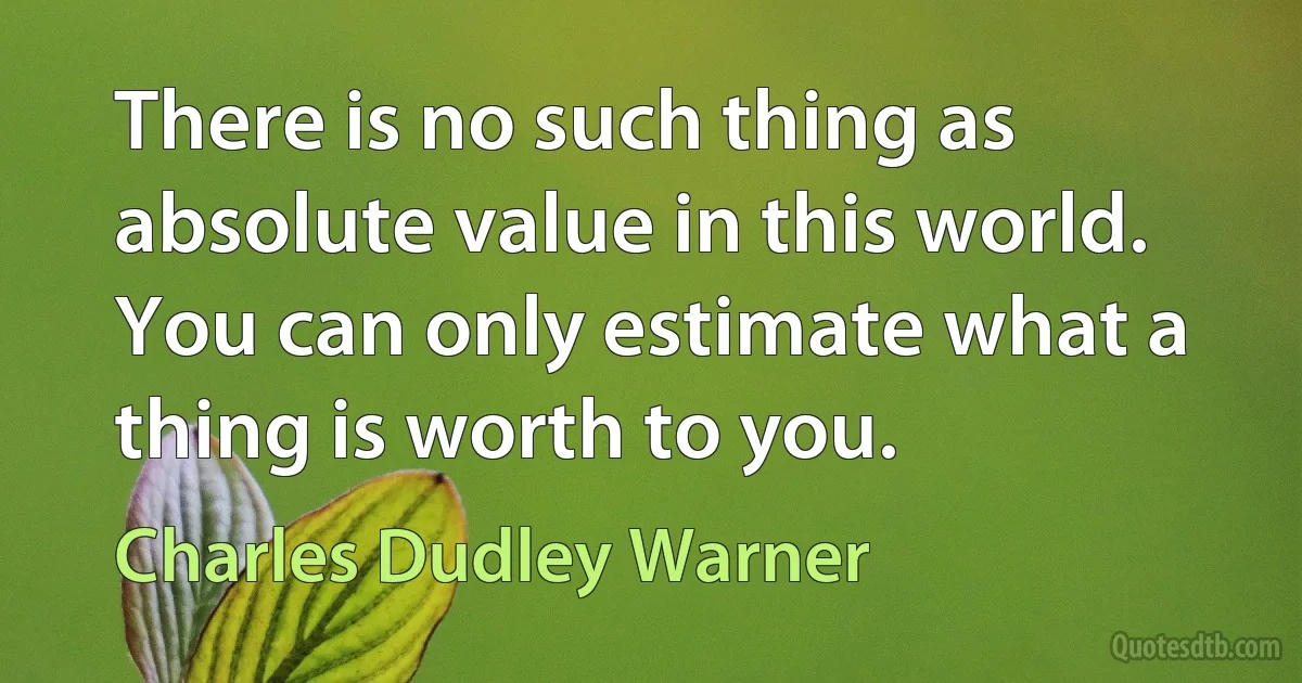 There is no such thing as absolute value in this world. You can only estimate what a thing is worth to you. (Charles Dudley Warner)