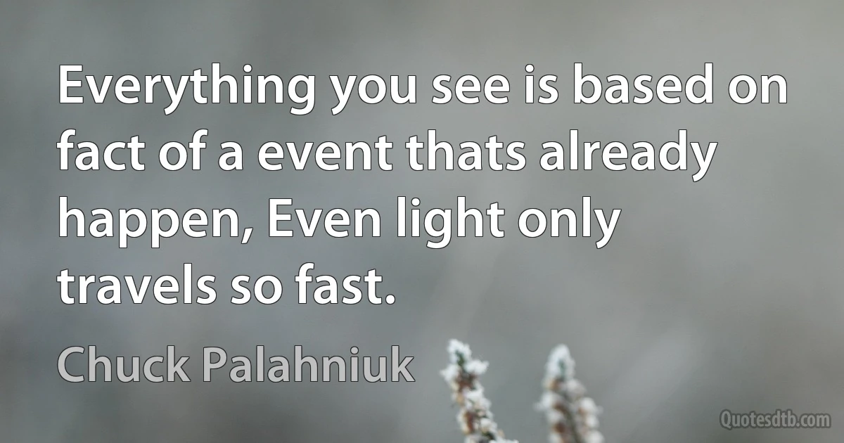 Everything you see is based on fact of a event thats already happen, Even light only travels so fast. (Chuck Palahniuk)