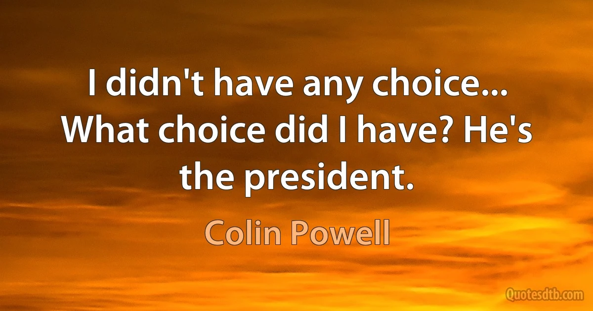 I didn't have any choice... What choice did I have? He's the president. (Colin Powell)