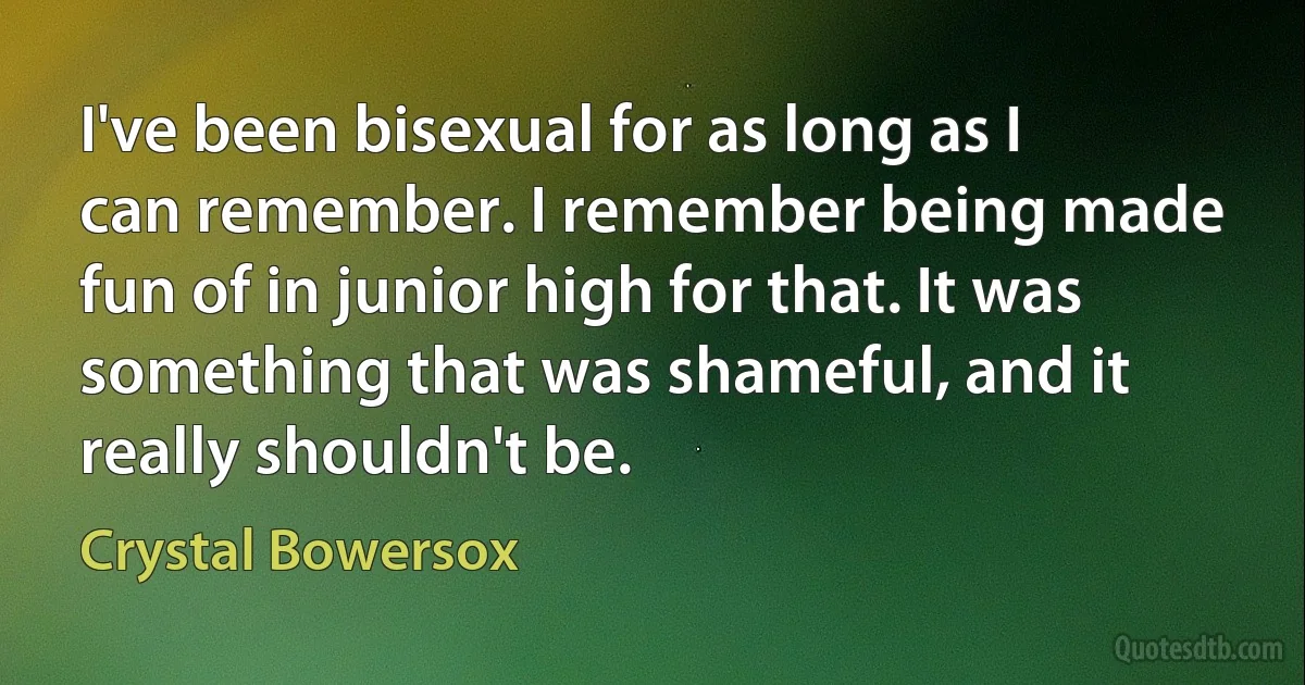 I've been bisexual for as long as I can remember. I remember being made fun of in junior high for that. It was something that was shameful, and it really shouldn't be. (Crystal Bowersox)