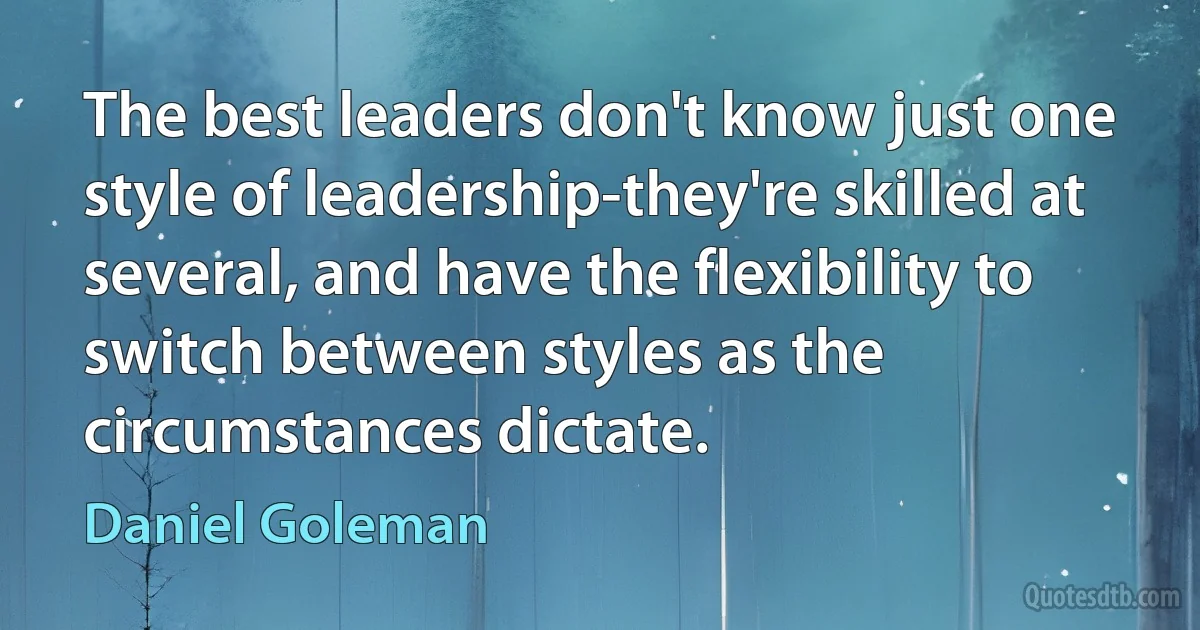 The best leaders don't know just one style of leadership-they're skilled at several, and have the flexibility to switch between styles as the circumstances dictate. (Daniel Goleman)