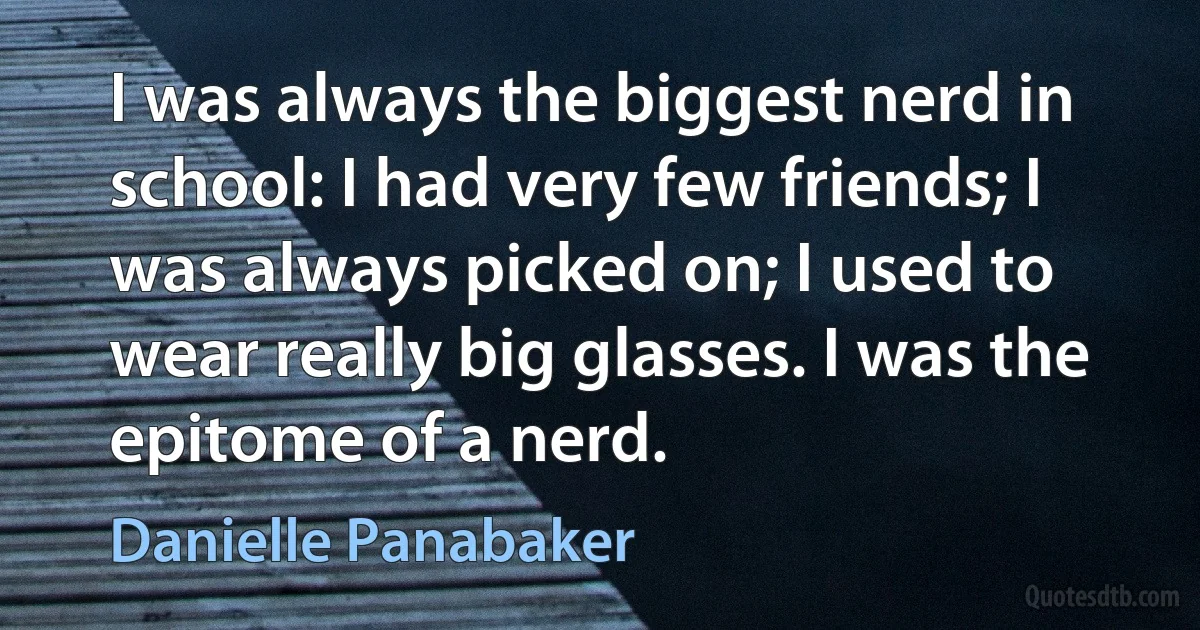 I was always the biggest nerd in school: I had very few friends; I was always picked on; I used to wear really big glasses. I was the epitome of a nerd. (Danielle Panabaker)