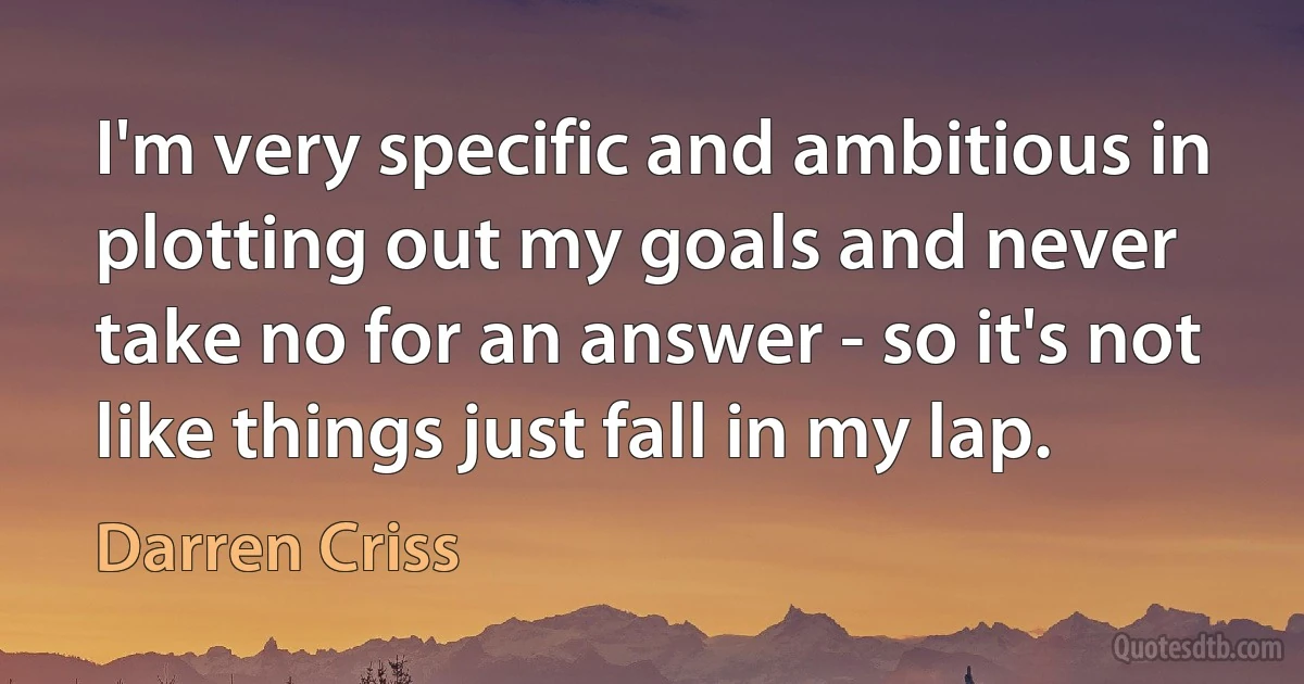 I'm very specific and ambitious in plotting out my goals and never take no for an answer - so it's not like things just fall in my lap. (Darren Criss)