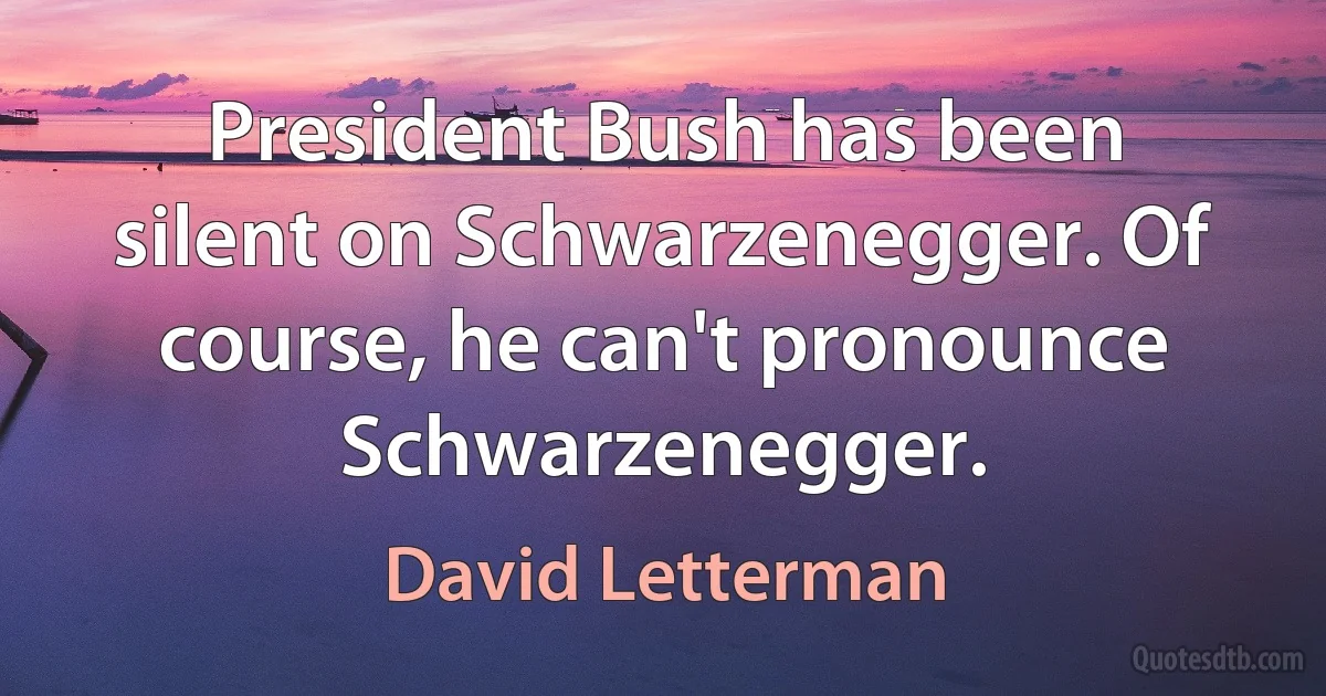 President Bush has been silent on Schwarzenegger. Of course, he can't pronounce Schwarzenegger. (David Letterman)