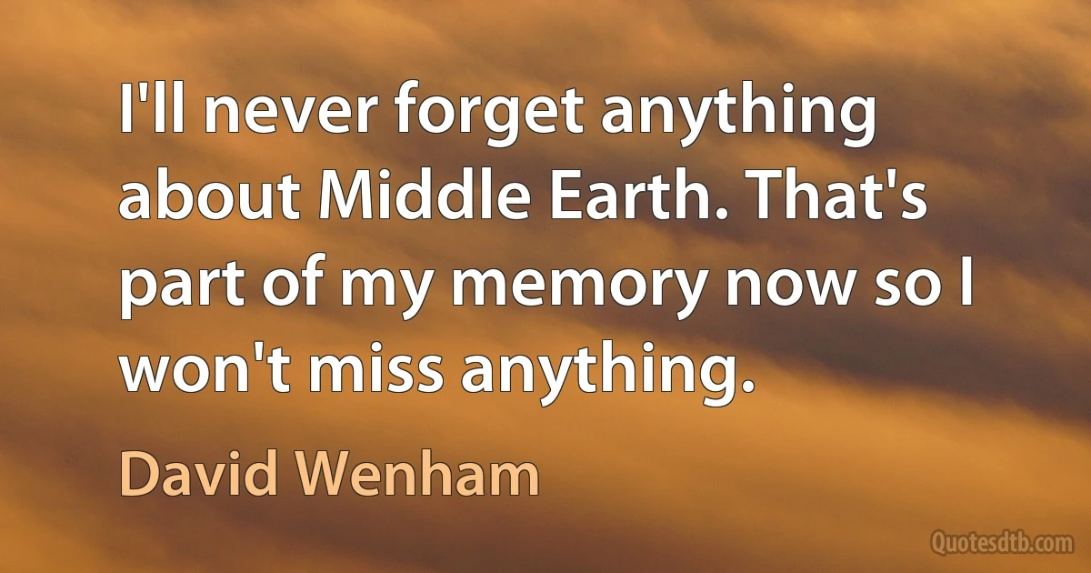 I'll never forget anything about Middle Earth. That's part of my memory now so I won't miss anything. (David Wenham)