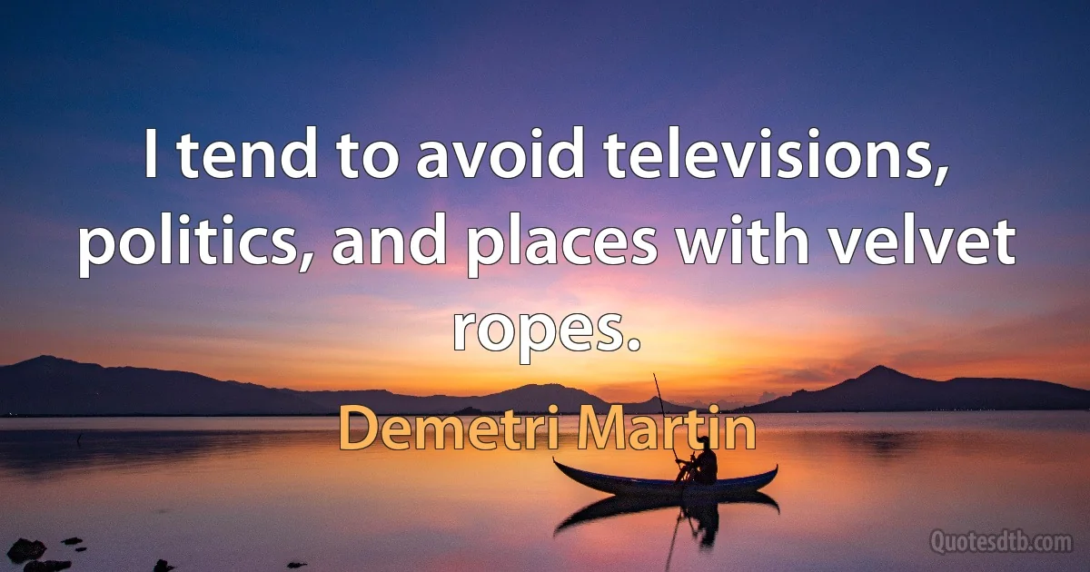 I tend to avoid televisions, politics, and places with velvet ropes. (Demetri Martin)