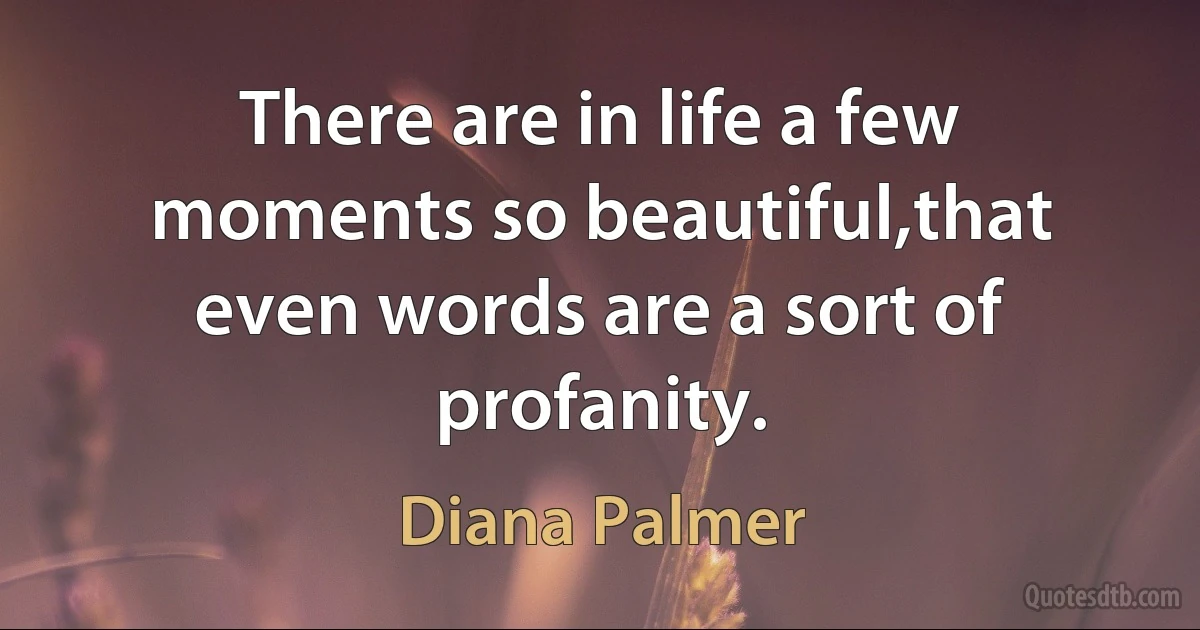 There are in life a few moments so beautiful,that even words are a sort of profanity. (Diana Palmer)