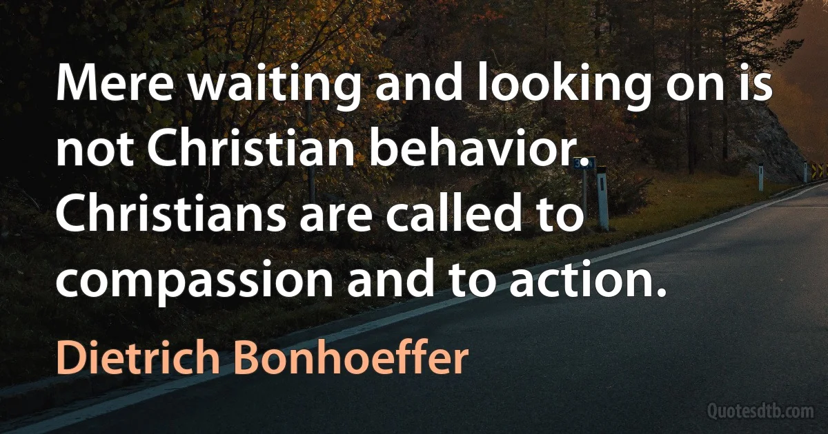 Mere waiting and looking on is not Christian behavior. Christians are called to compassion and to action. (Dietrich Bonhoeffer)