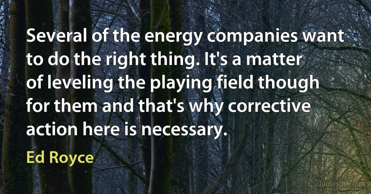 Several of the energy companies want to do the right thing. It's a matter of leveling the playing field though for them and that's why corrective action here is necessary. (Ed Royce)