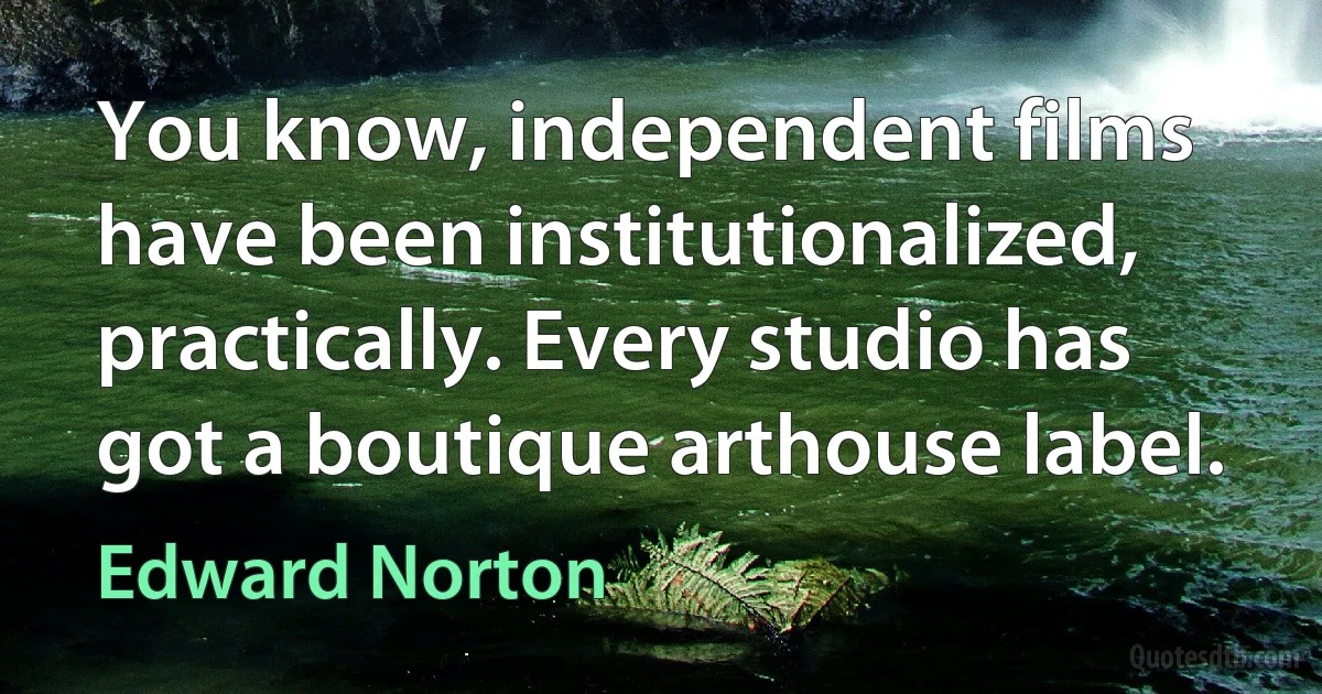 You know, independent films have been institutionalized, practically. Every studio has got a boutique arthouse label. (Edward Norton)