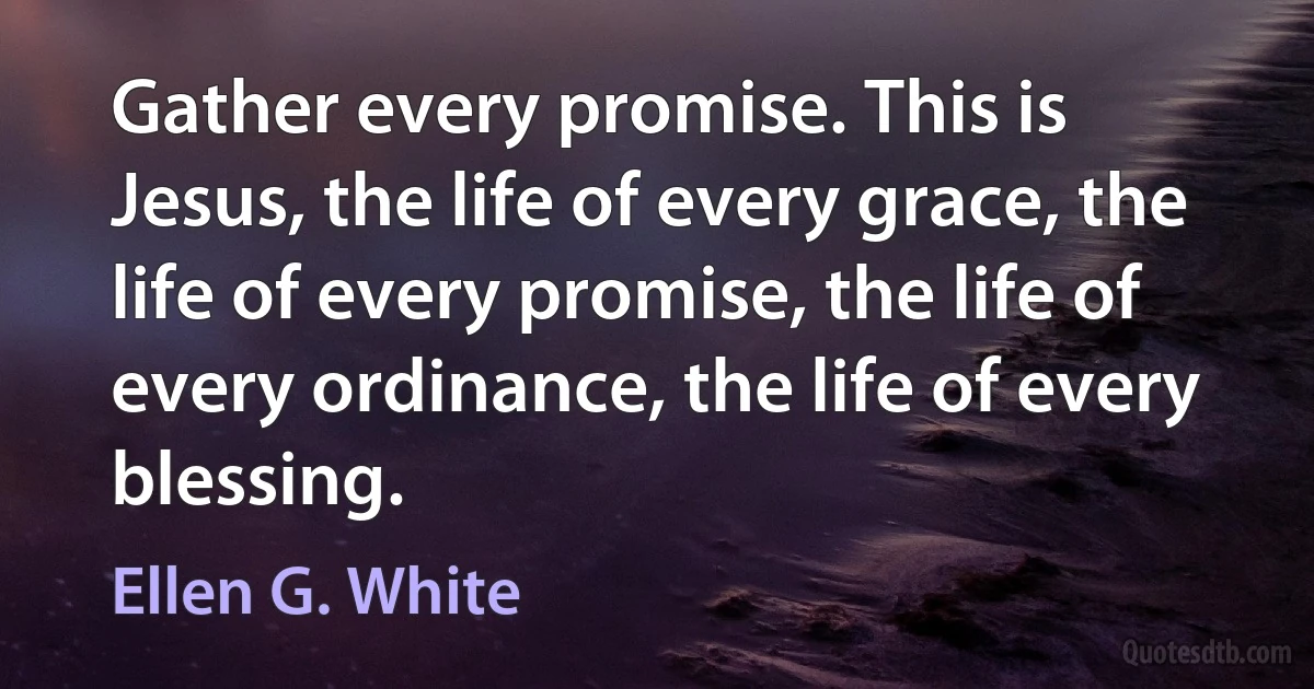 Gather every promise. This is Jesus, the life of every grace, the life of every promise, the life of every ordinance, the life of every blessing. (Ellen G. White)