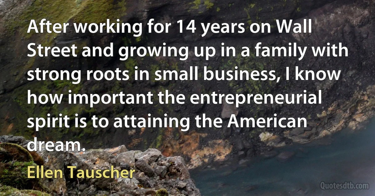 After working for 14 years on Wall Street and growing up in a family with strong roots in small business, I know how important the entrepreneurial spirit is to attaining the American dream. (Ellen Tauscher)